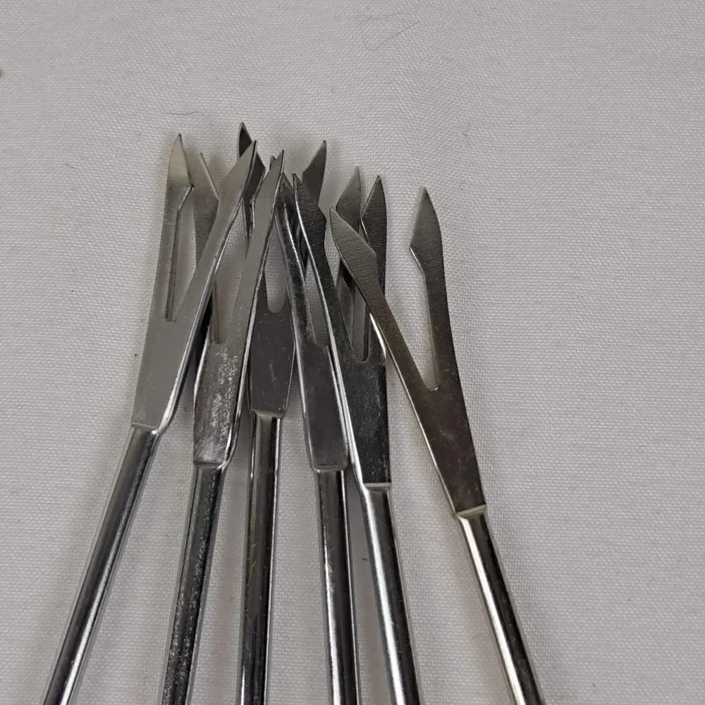 Vintage Set of 6 Fondue Forks Wooden Handles with Colorful Ends Stainless Steel